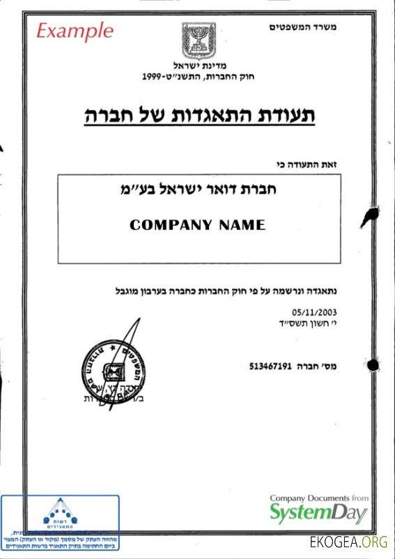 Certificat de constitution en Israël
